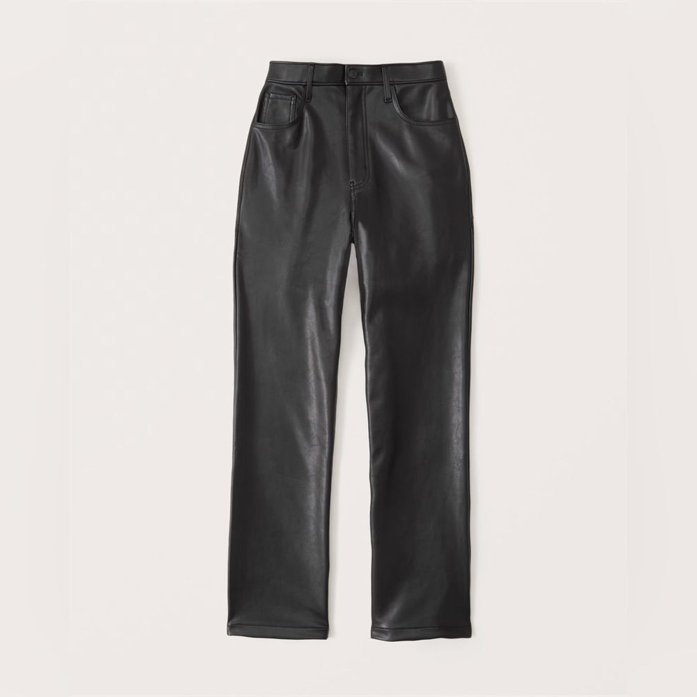 A&F Curve Love Black Vegan Leather 90s Straight Pant